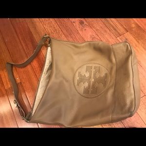 Taupe, Tory Burch leather bag.